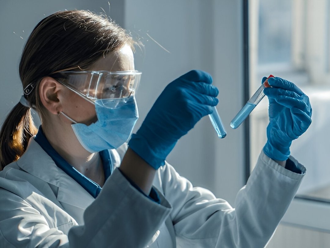 A medical professional administering a test, possibly following DOT Testing Guidelines.